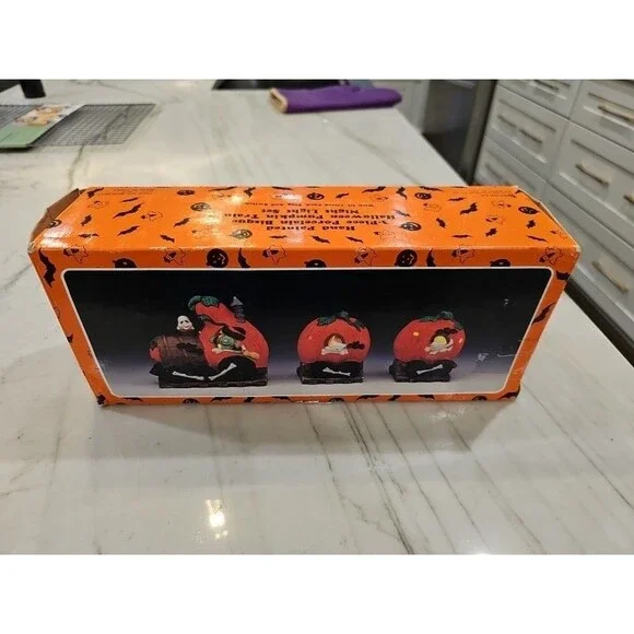 Vintage Porcelain Spooky Haunted Haven Halloween Pumpkin Train Night Light Set - Picture 8 of 8